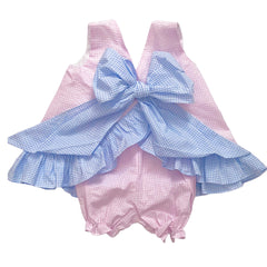 Gingham Bloomer Set with Bow- Pink & Blue