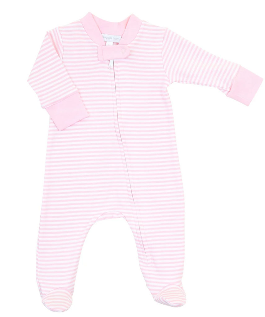 Striped Zipped Footie-Pink