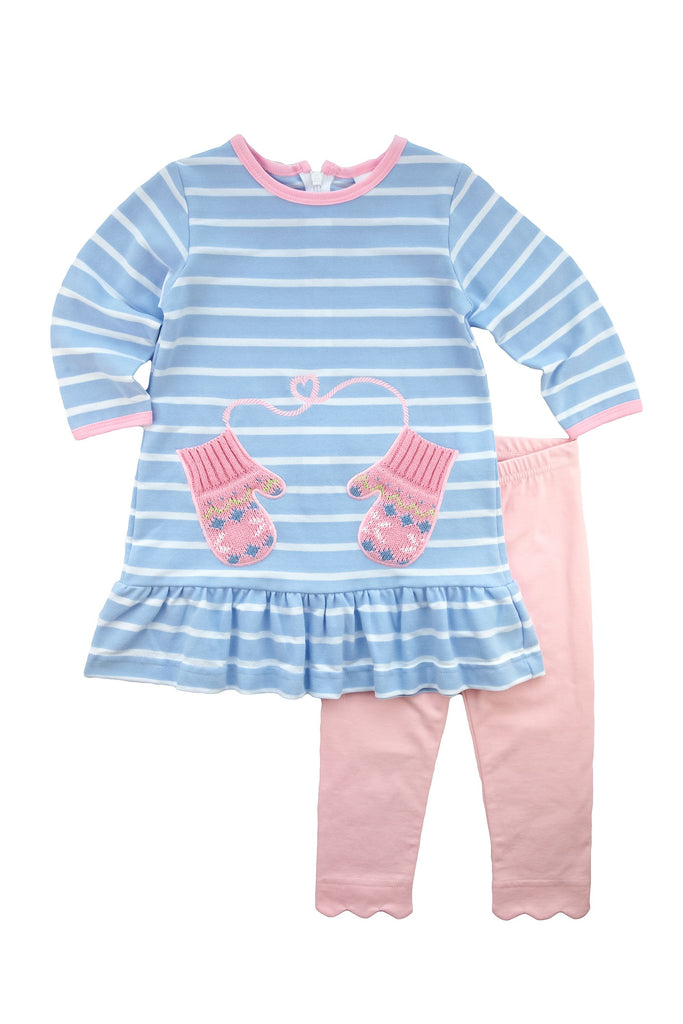 Stripe Knit Pique Dress with Mittens