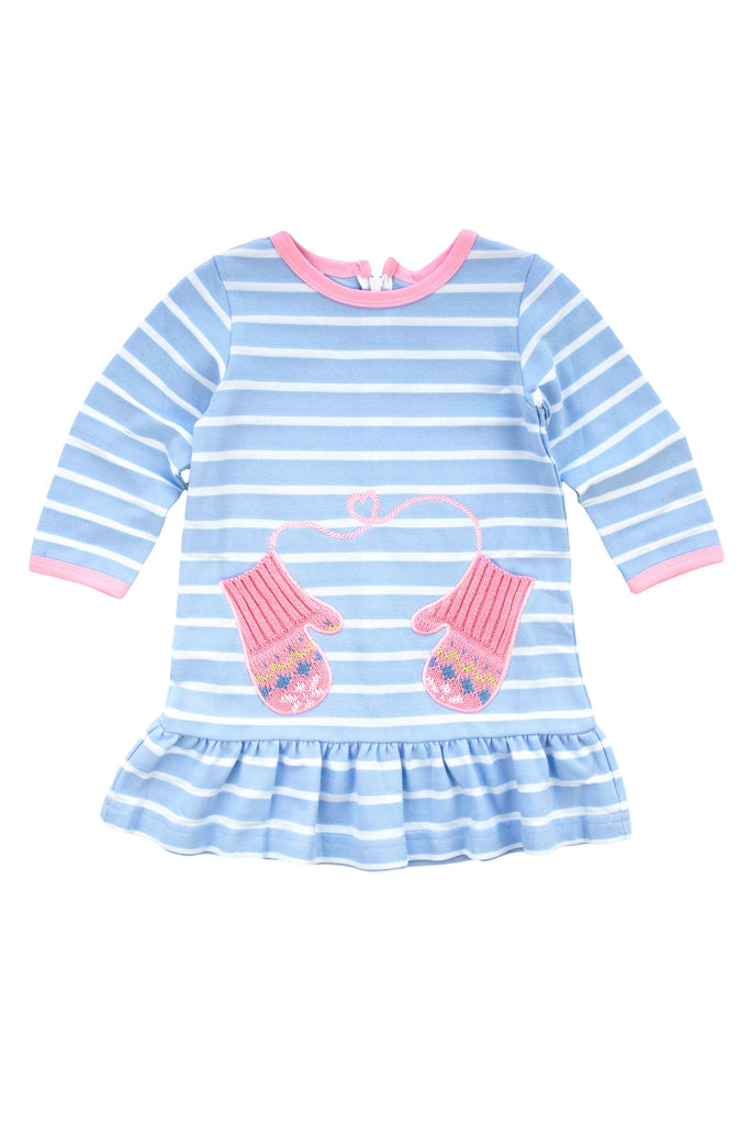 Stripe Knit Pique Dress with Mittens