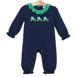 Tractor Embroidered Ruffle Romper