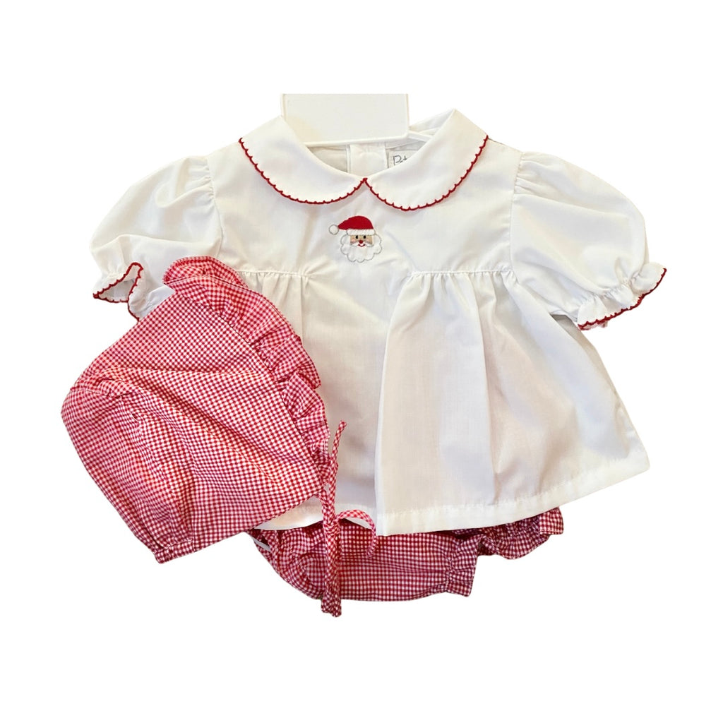 Ruffle Embroidered Santa Diaper Set with Bonnet