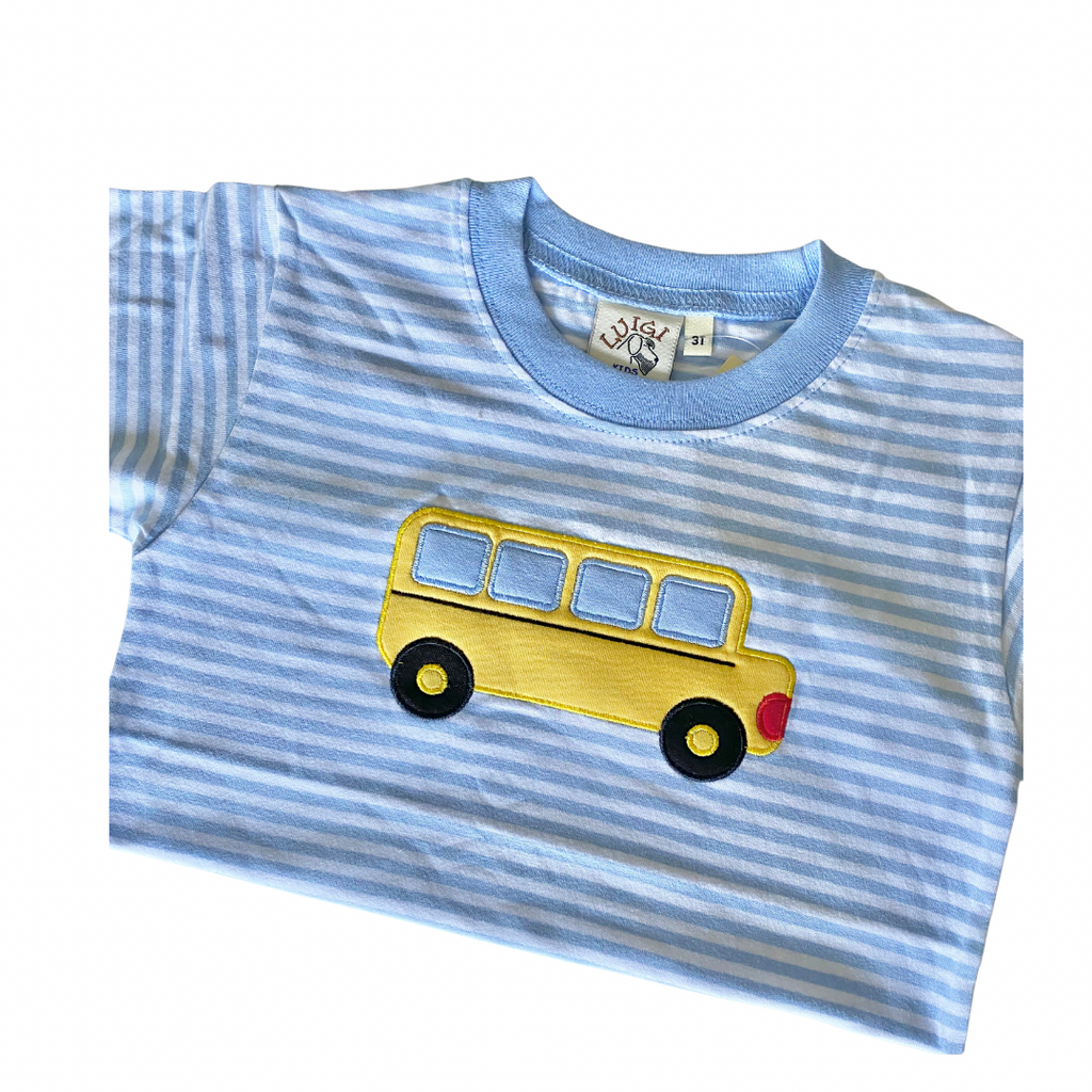 Light blue short sleeve bus appliqué shirt