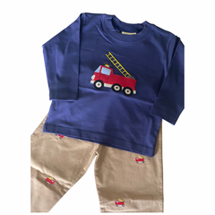 Fire truck appliqué shirt and pant set